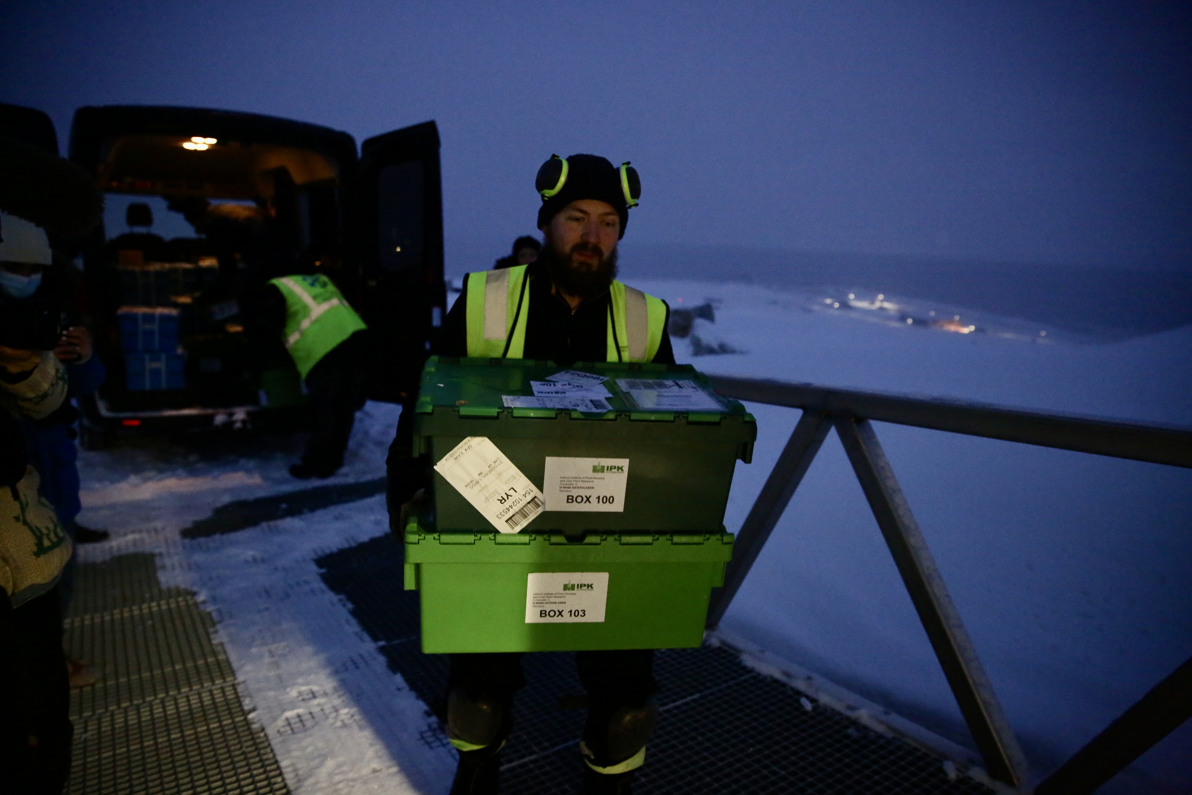 Once the boxes arrive at the Seed Vault, they are carried into this room within, which is known as the Portal Room. 