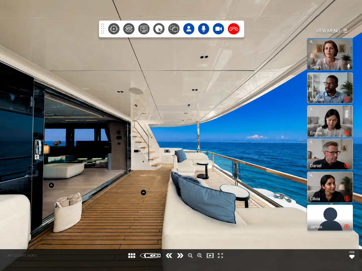 Host video calls to virtually walk clients through one or multiple yachts simultaneously.
